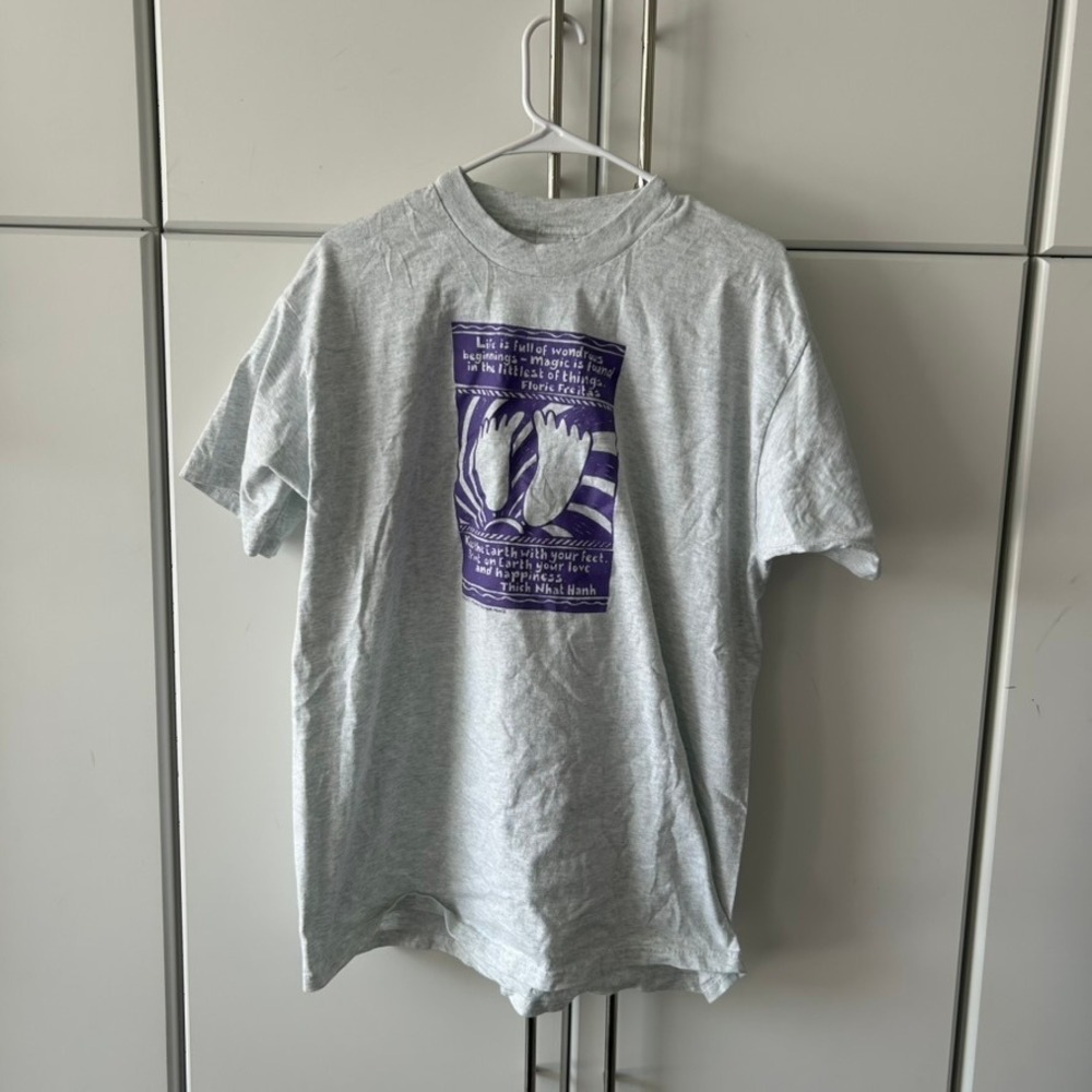 Vintage Fruit of the Loom Heavy Cotton Thich Nhat‎ Hanh Graphic Tee Gray Mens XL